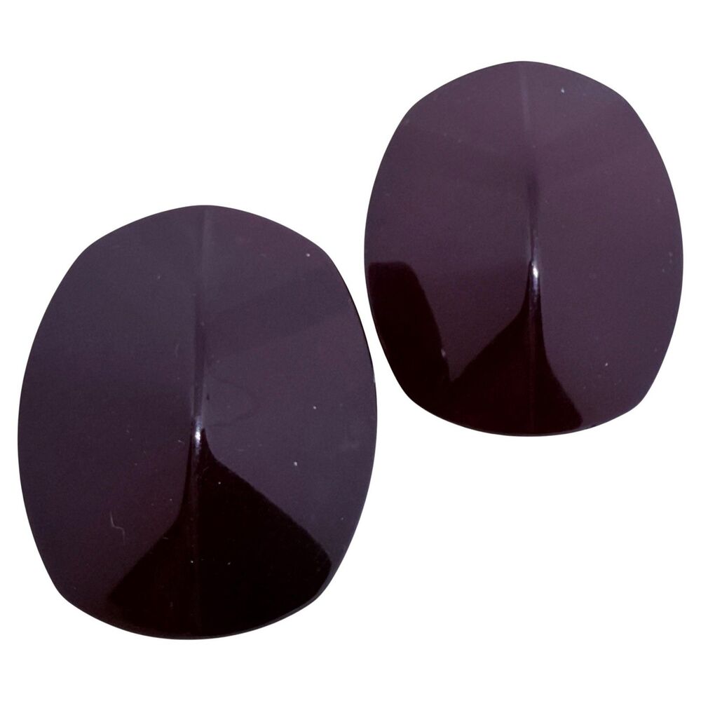 LES BERNARD signed vintage burgundy resin modernist designer clip on earrings